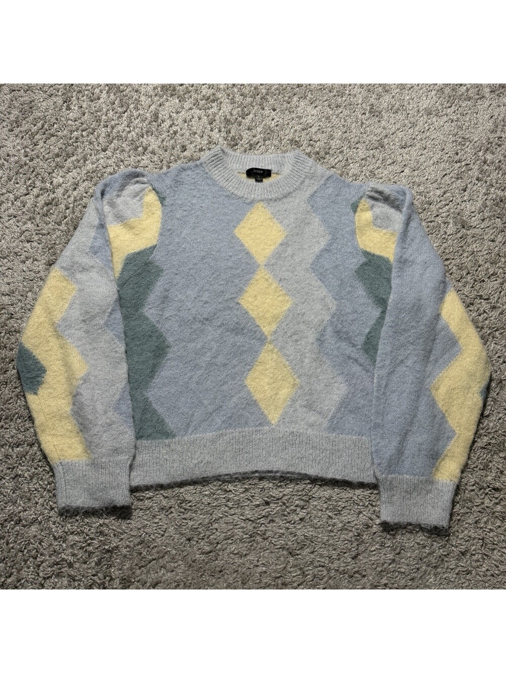 J. Crew Alpaca Wool Blend Long Sleeve Argyle Sweater Blue Academia Women’s Large